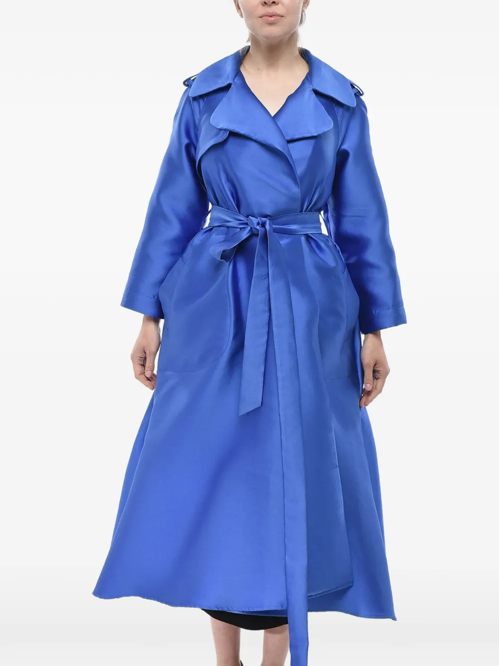 SUPER BLOND satin-finish belted trench coat - Blau