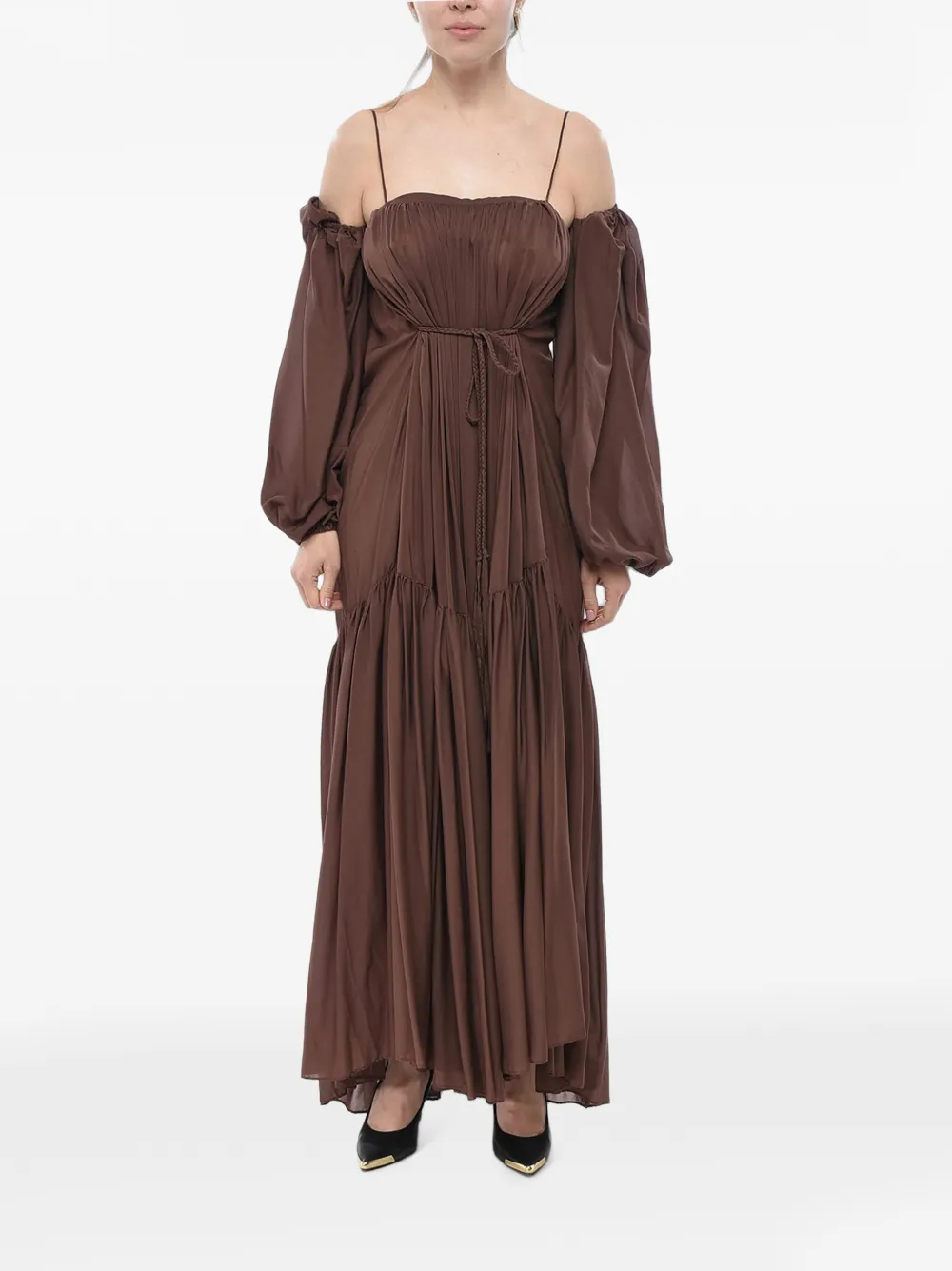 SUPER BLOND maxi ruffled puff-sleeve dress