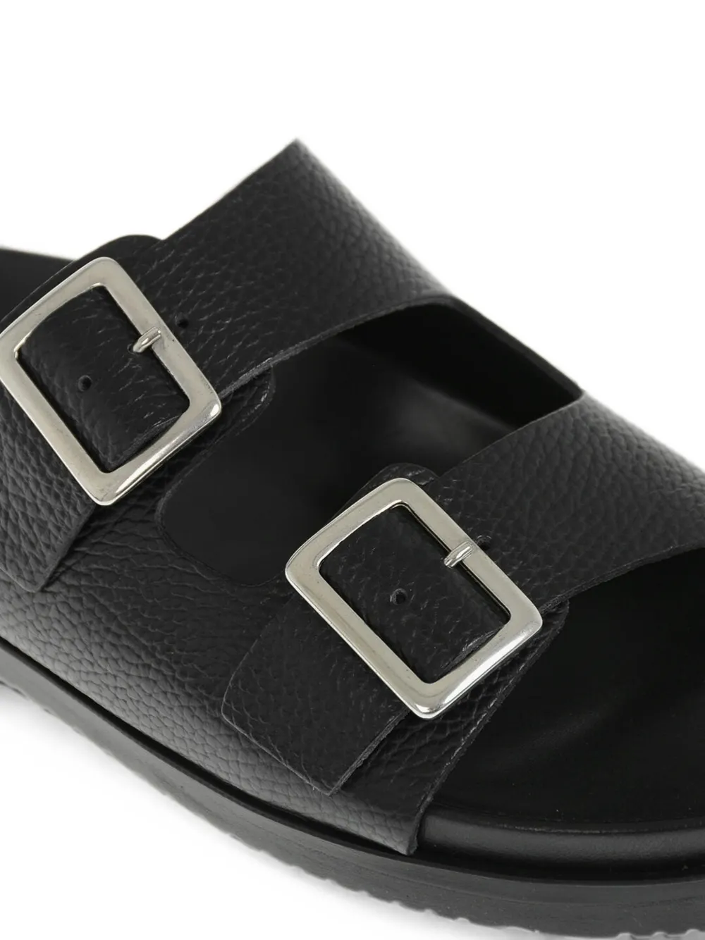 Corneliani hammered-leather double-buckle sandals Zwart