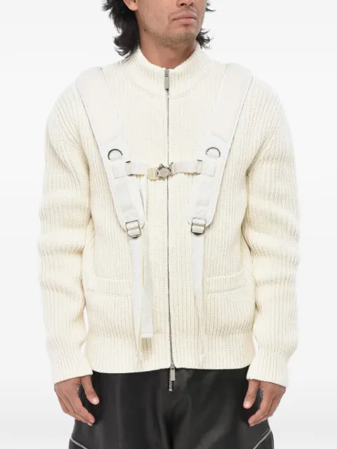 Off-White Cardigan mit Schnallenriemen und Reißverschluss