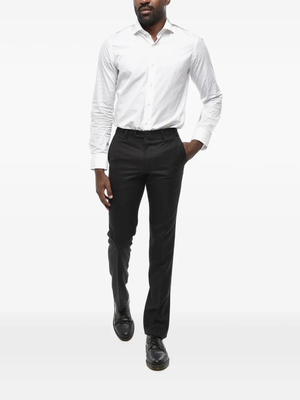 Corneliani Broek met platte voorkant en scheerwol Zwart