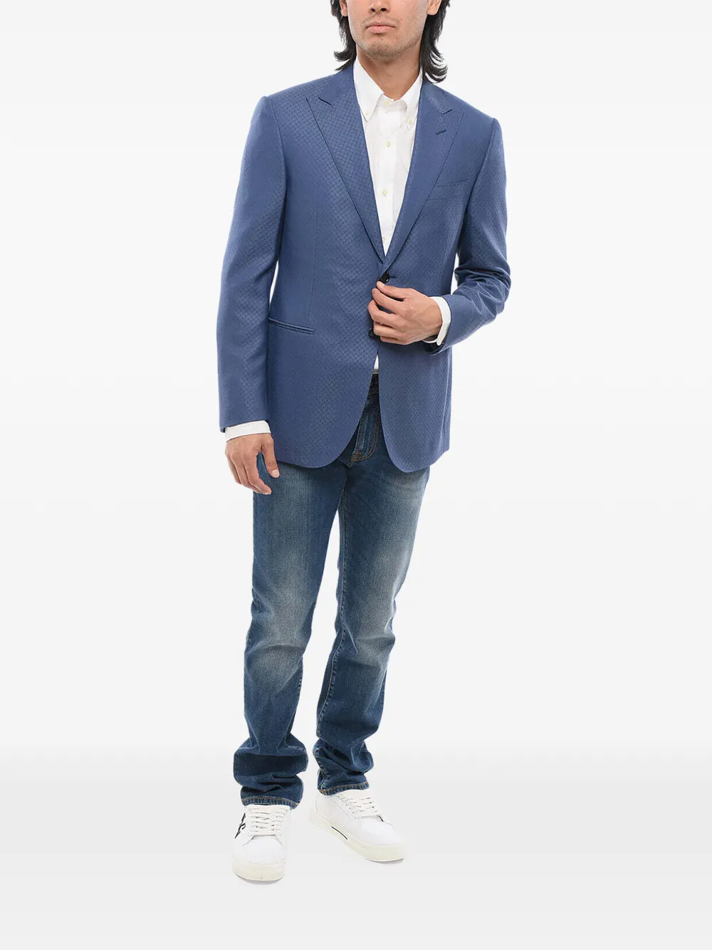 Corneliani embroidered single-breasted jacket Blauw