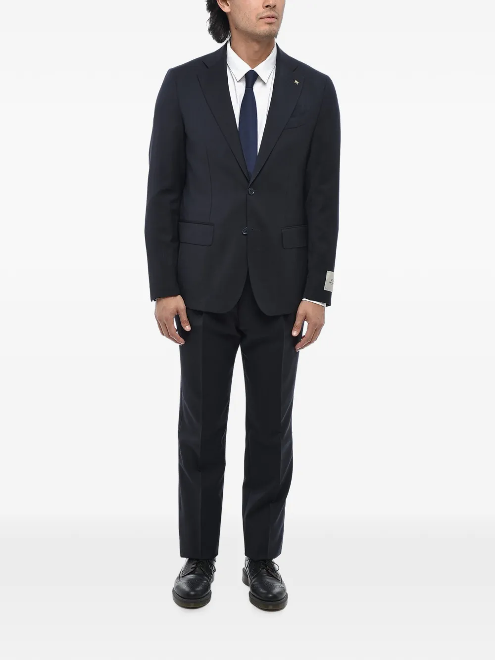 Corneliani herringbone-pattern virgin wool suit Zwart
