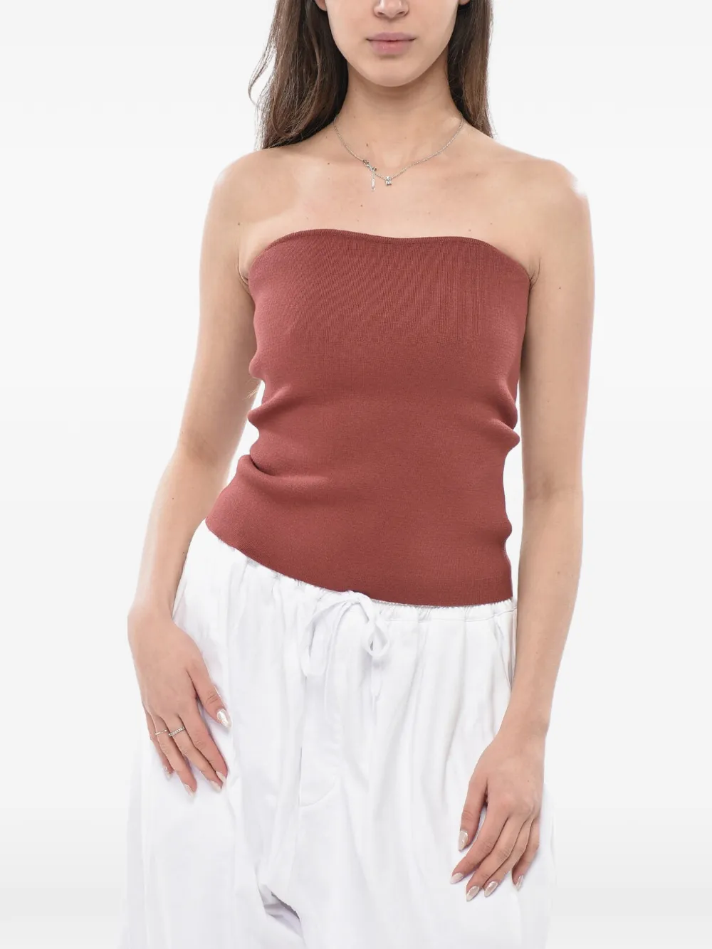 Super Blond Elasticated-knitted Tube Tank Top In Burgundy