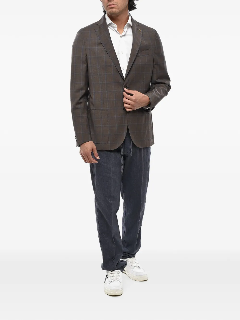Corneliani plaid-pattern single-breasted blazer Bruin