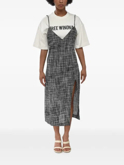 Off-White tweed-effect layered-design midi dress