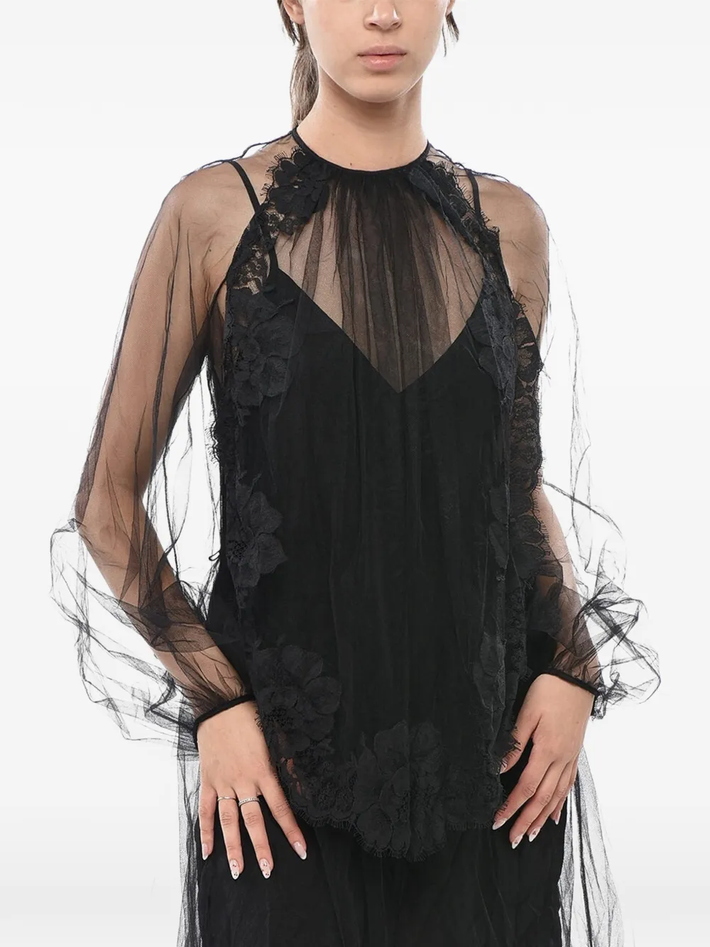 Stella McCartney Sophie lace-trimmed tulle maxi dress - Schwarz