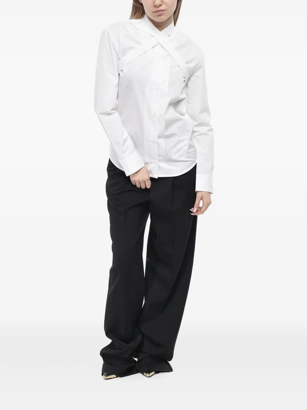 Off-White Popeline blouse met gekruiste bandjes Wit