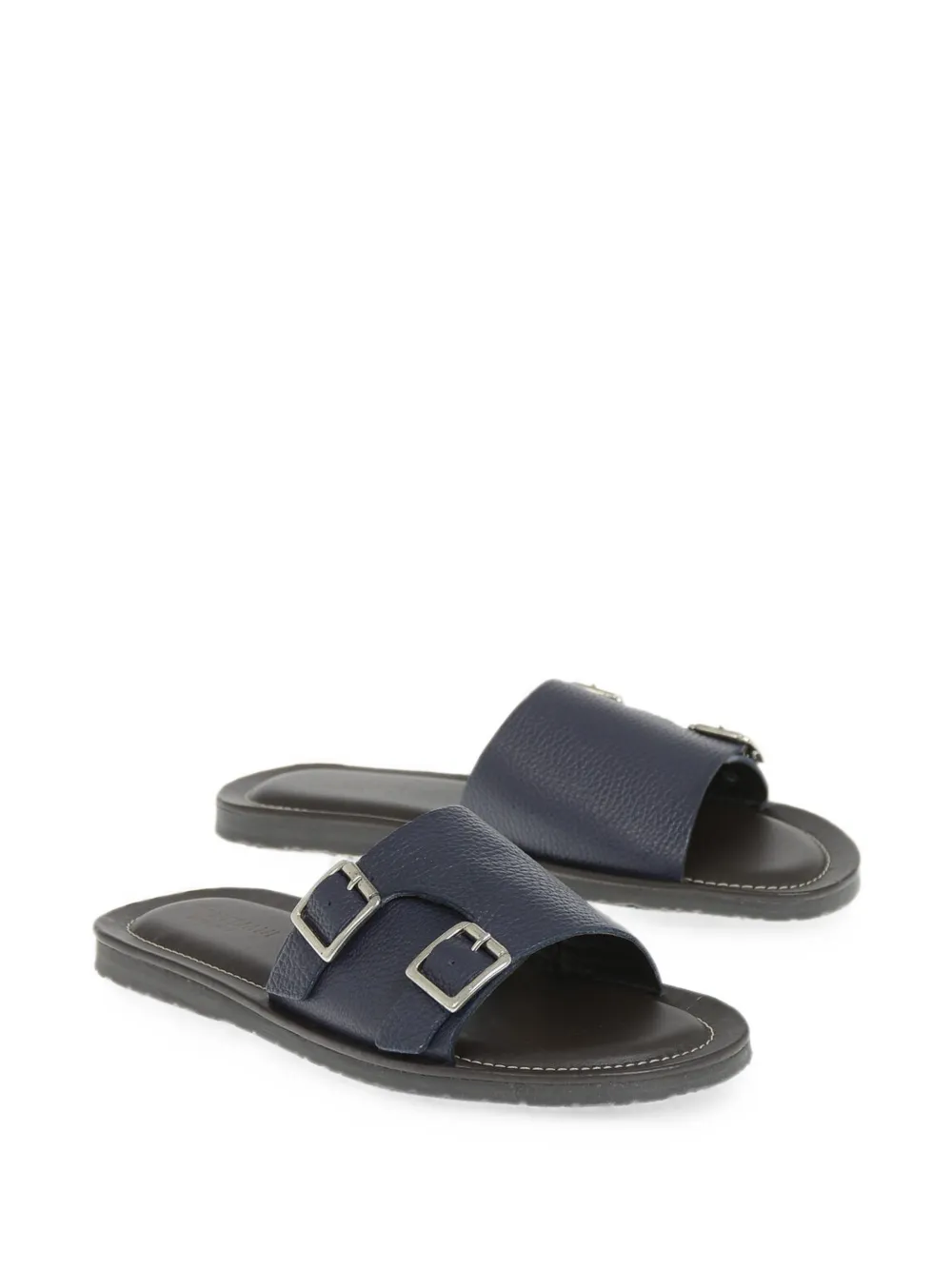 Corneliani hammered-leather double-buckle sandals Blauw