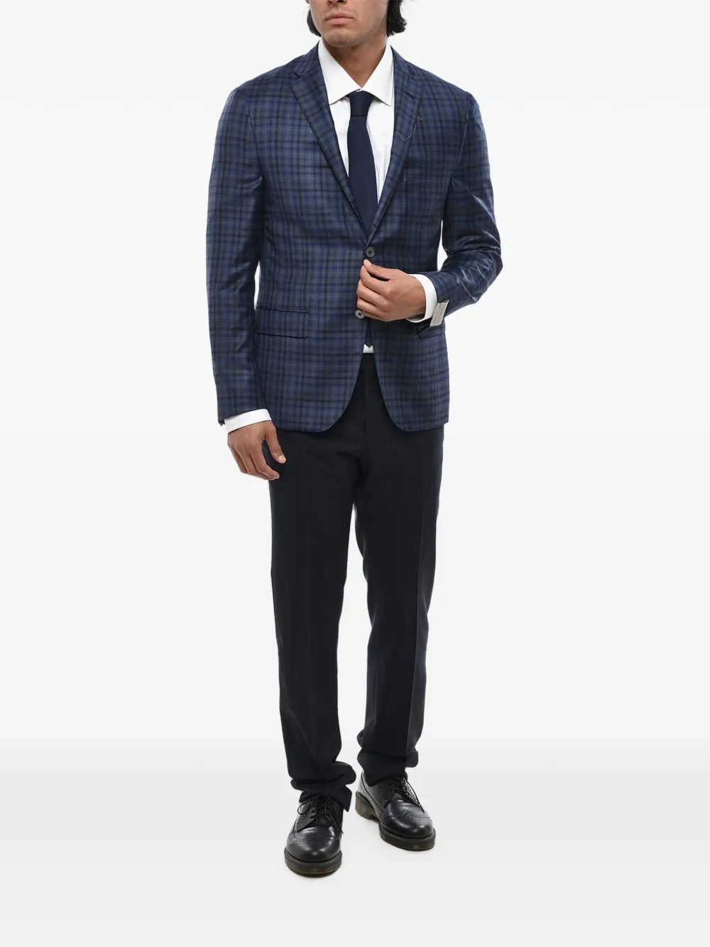 Corneliani Gate checked single-breasted blazer Blauw