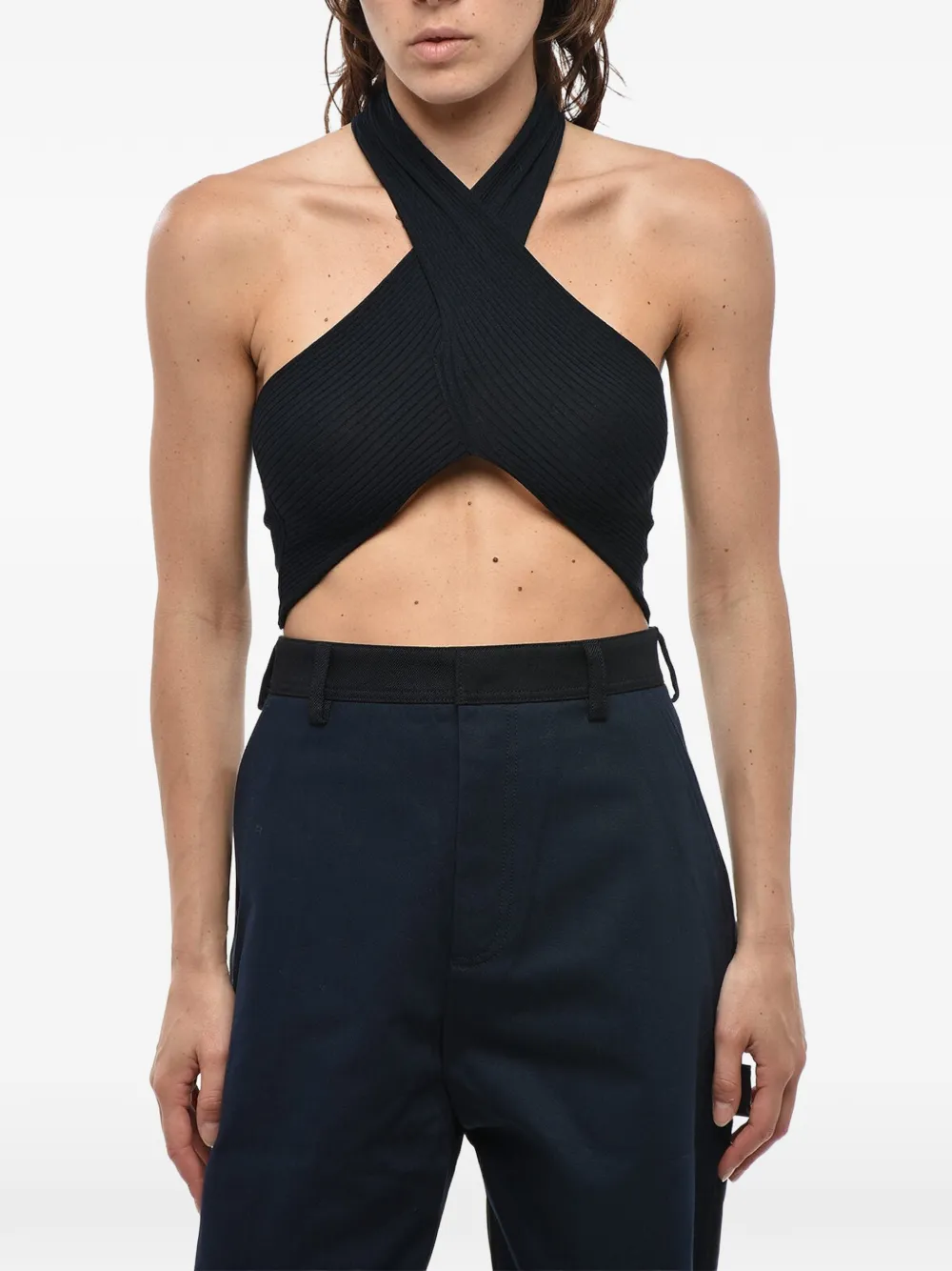 Stella McCartney ribbed-knit wrap-design top - Blau