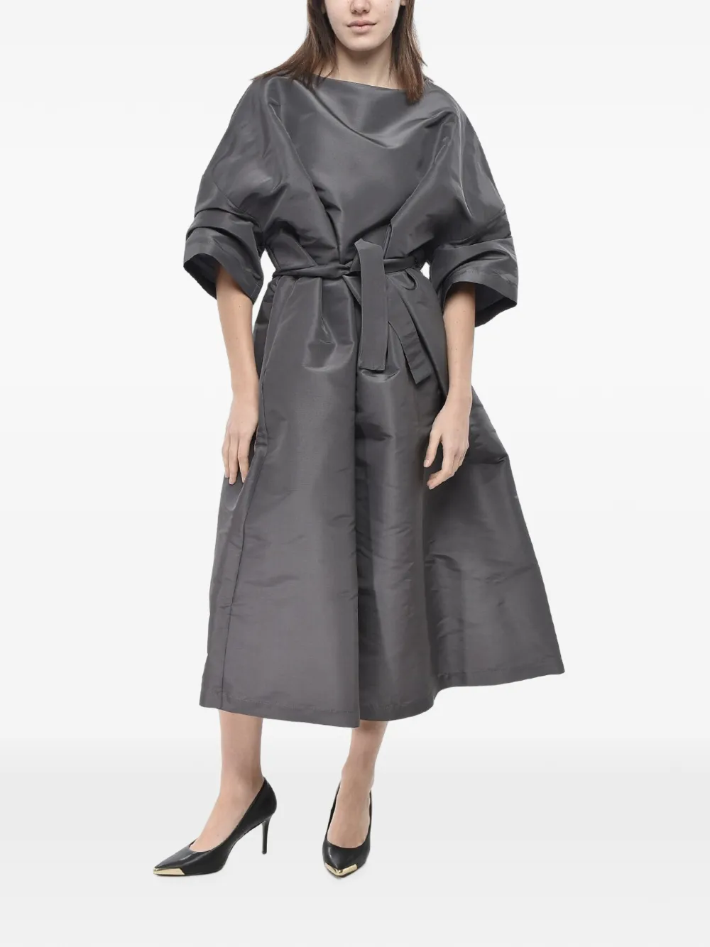 SUPER BLOND belted silk midi dress