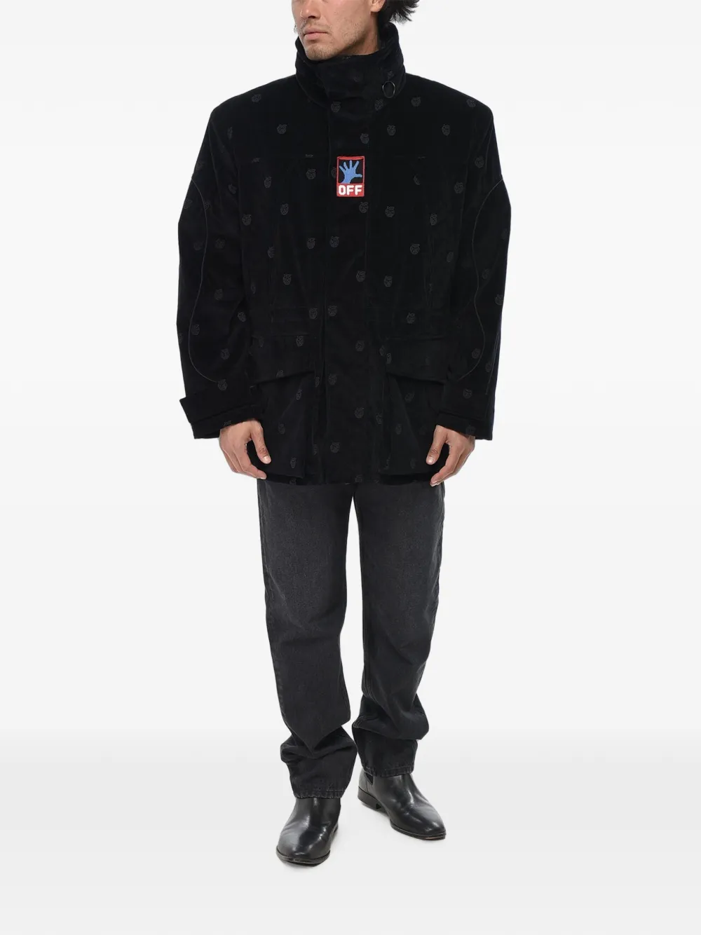 Off-White Hands Off embroidered velour jacket Zwart