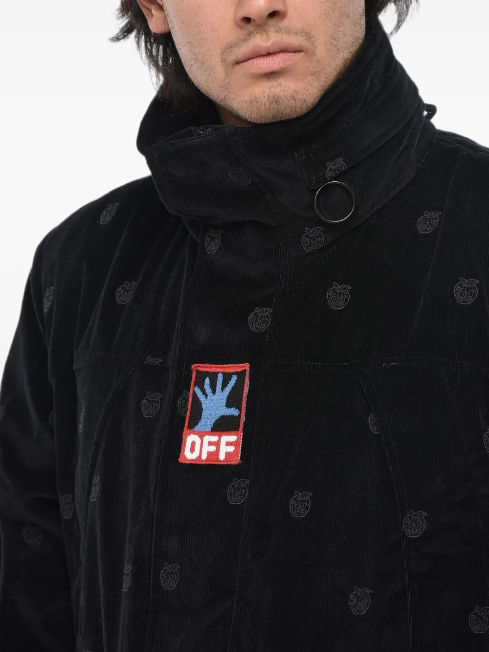 Off-White Hands Off embroidered velour jacket Zwart