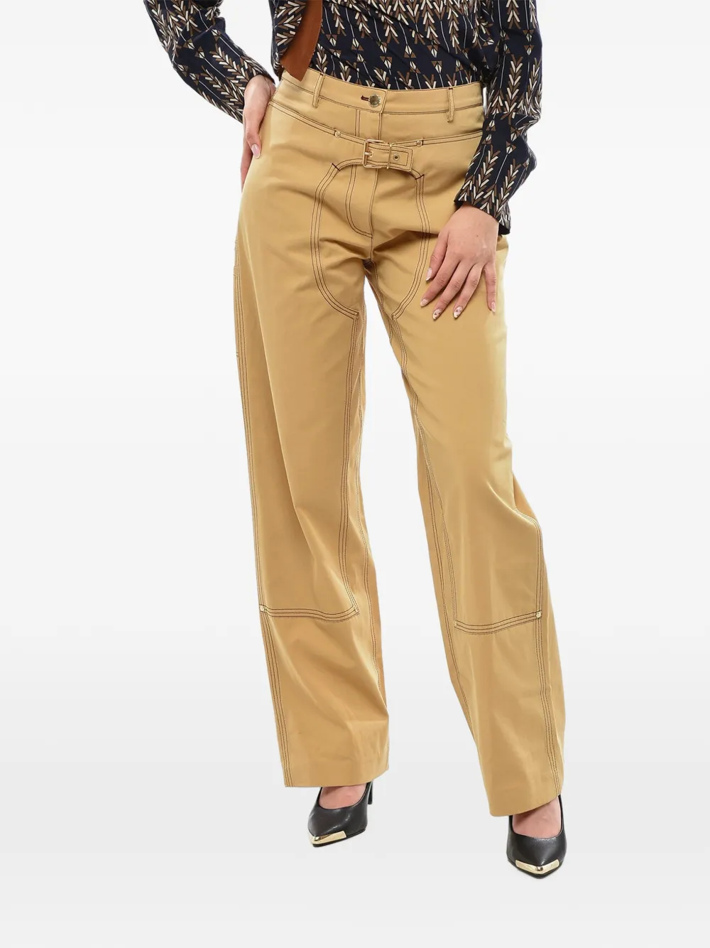 Stella McCartney high-waist straight-fit trousers with buckle detail - Braun
