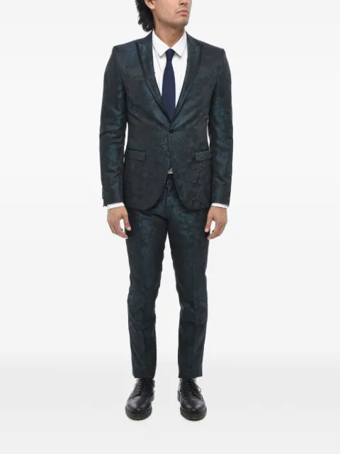 Corneliani traje con motivo de damasco y ribete de satén