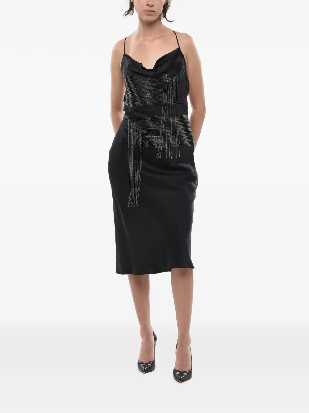 Stella McCartney midi jewel-embellished satin slip dress - Schwarz