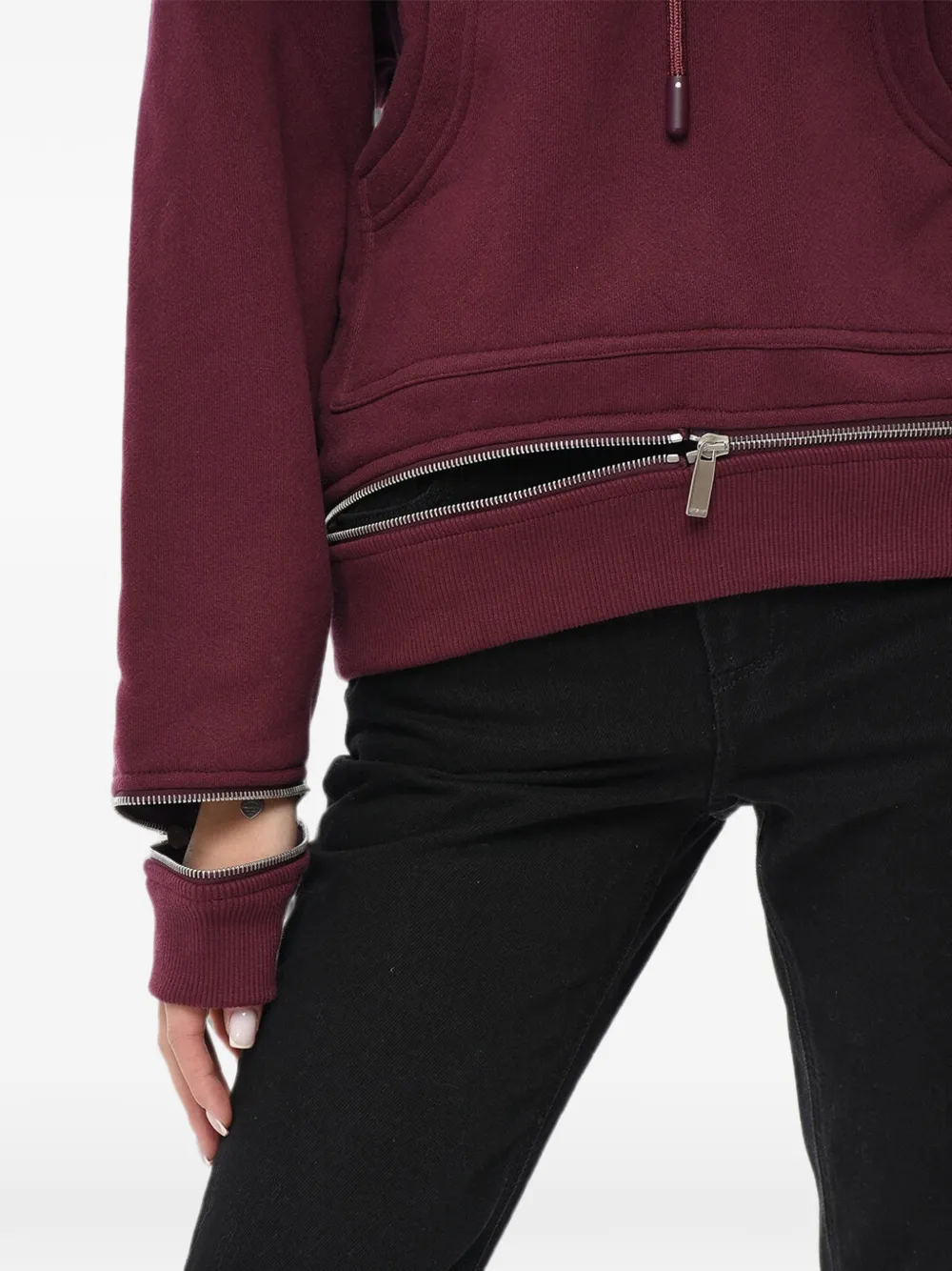 Off-White Hoodie met trekkoord en rits bij de zoom Rood