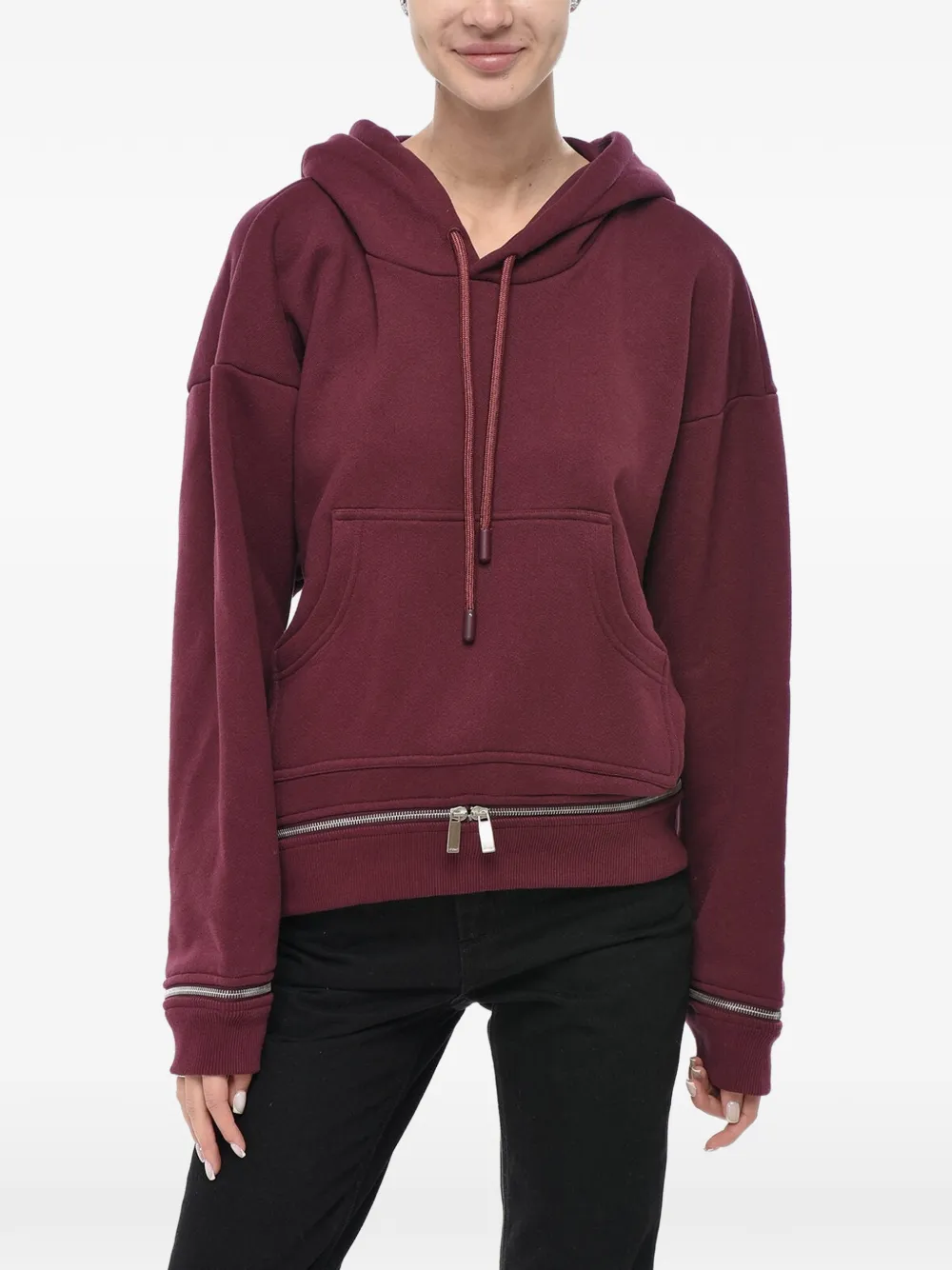 Off-White zip-hem drawstring hoodie - Rot