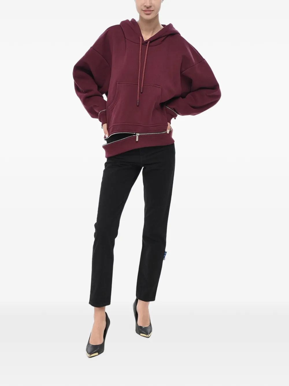 Off-White Hoodie met trekkoord en rits bij de zoom Rood