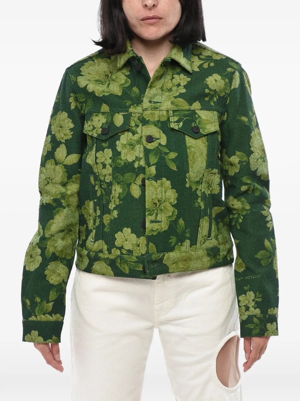Off-White floral-print denim jacket - Grün