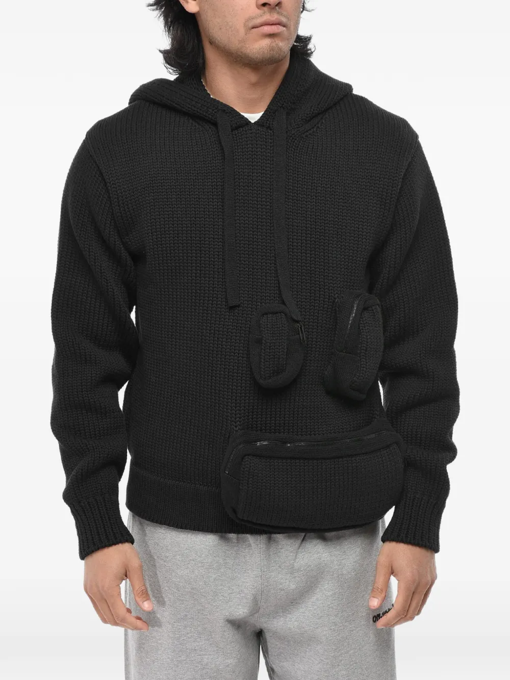 Off-White 멀티 포켓 니트 후디 | 블랙 | Image 1