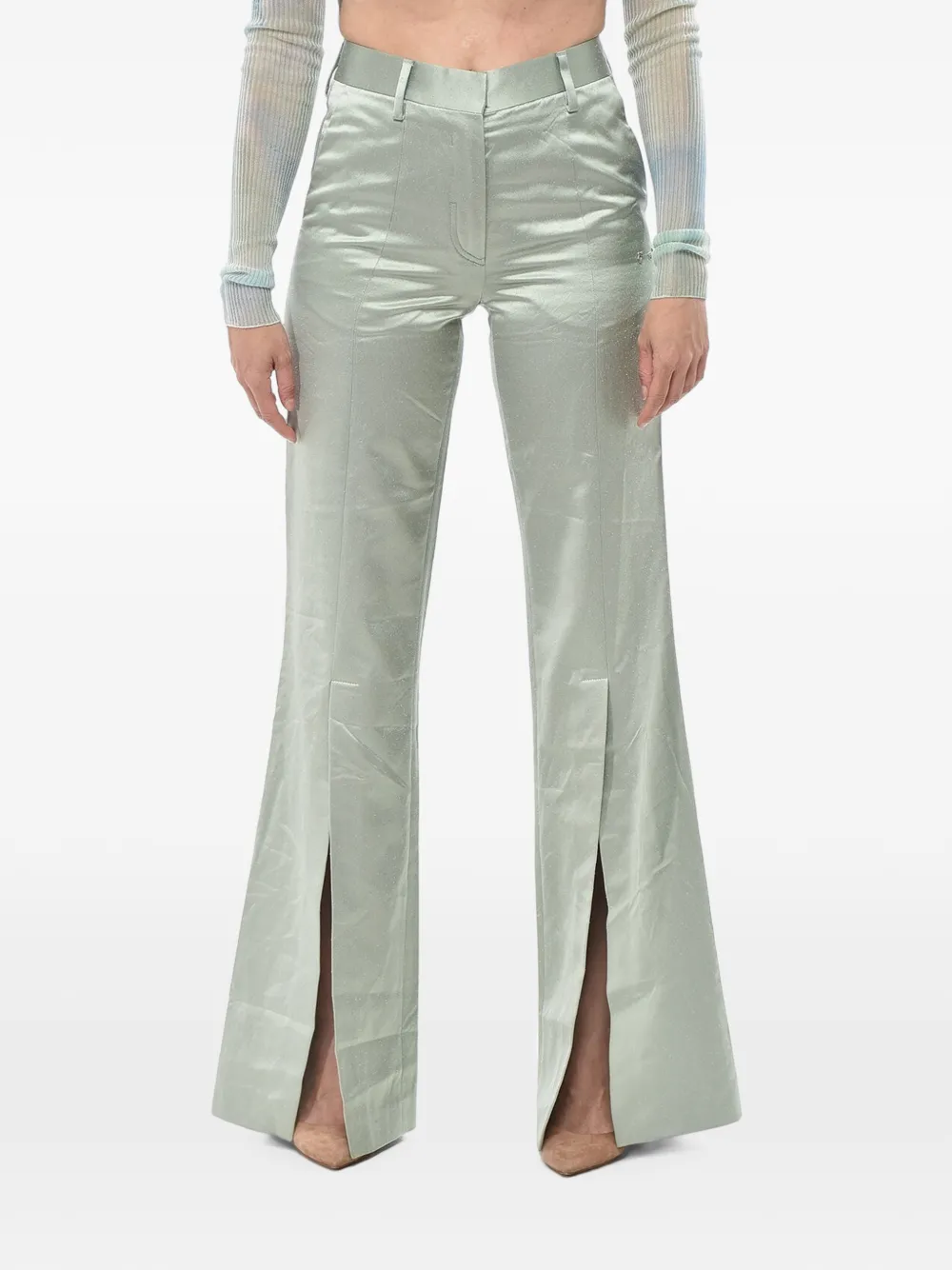 Off-White satin slit-detail trousers - Grün
