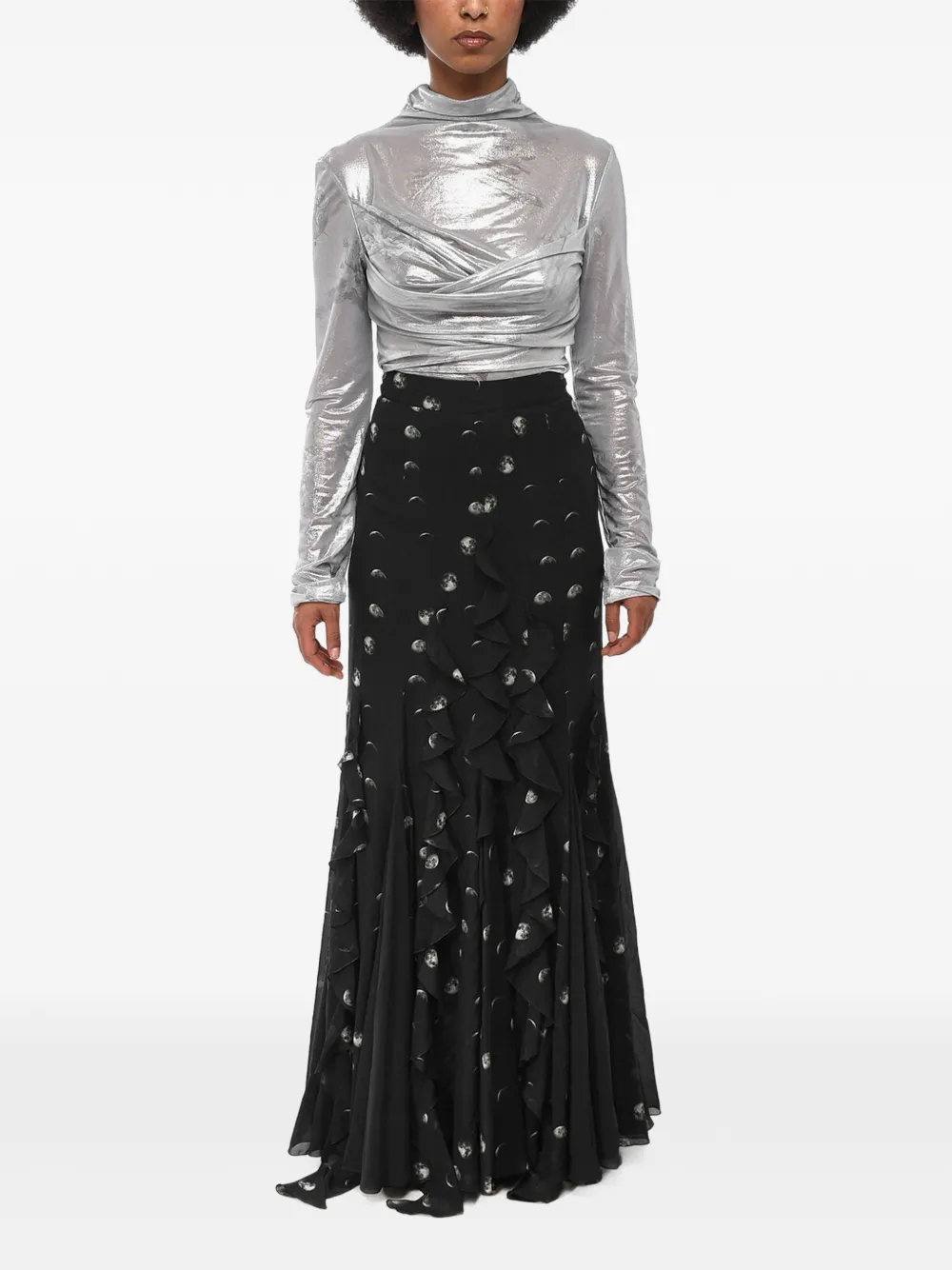 Off-White ruffled printed maxi skirt - Schwarz