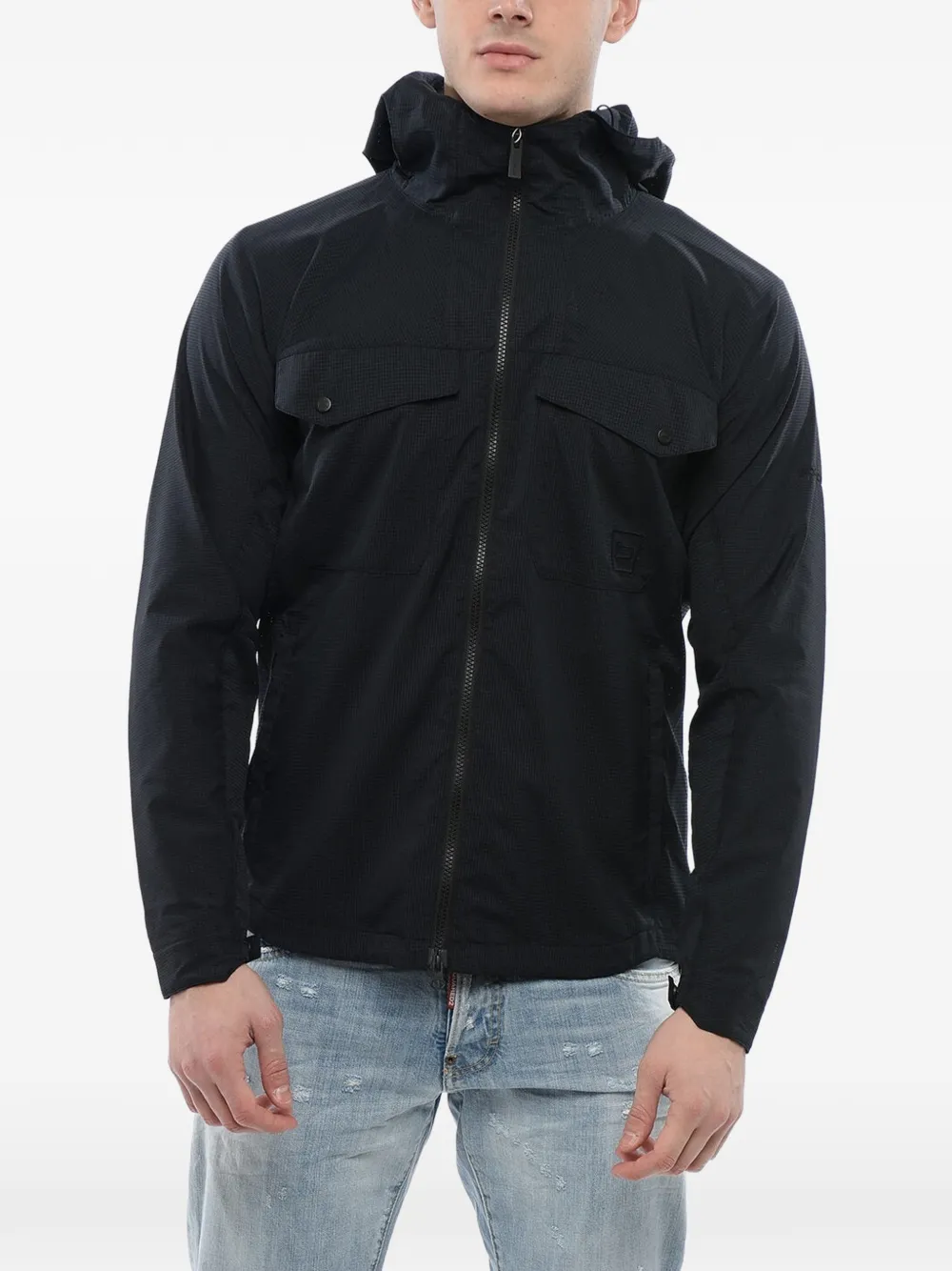 Woolrich 메시 그리드 텍스처 후드 재킷 | 블루 | Image 1
