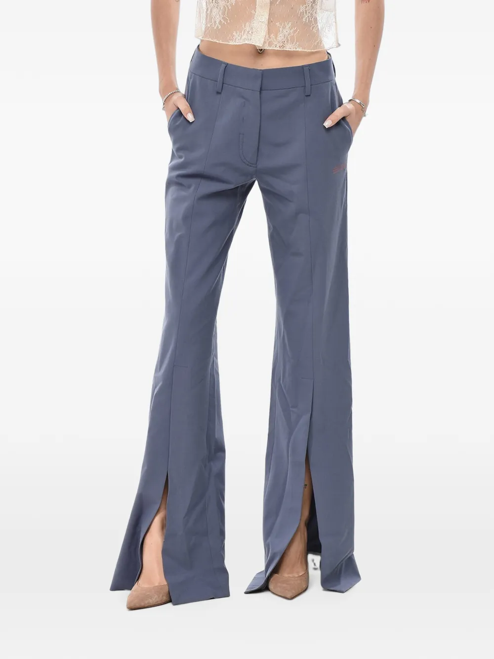 Off-White slit-detail flared trousers - Blau