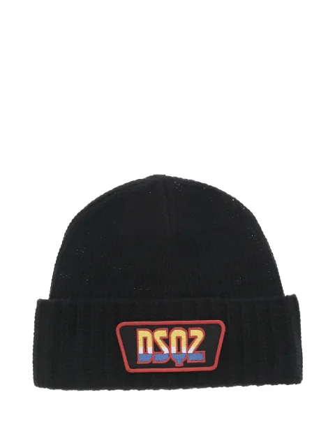 DSQUARED2 logo-patch ribbed beanie hat