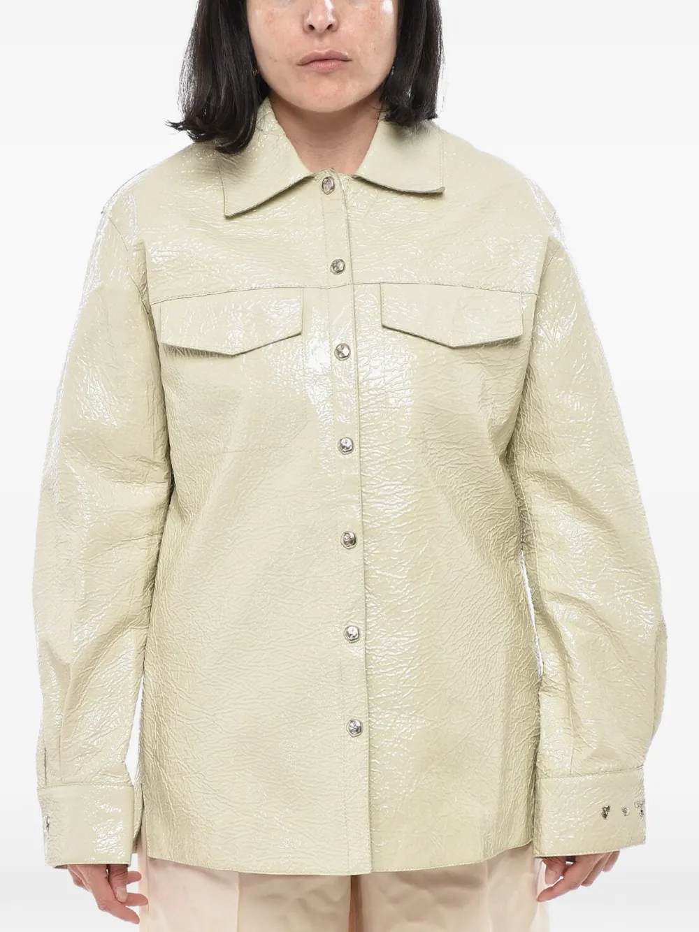 Off-White crinkled-leather shirt - Grün