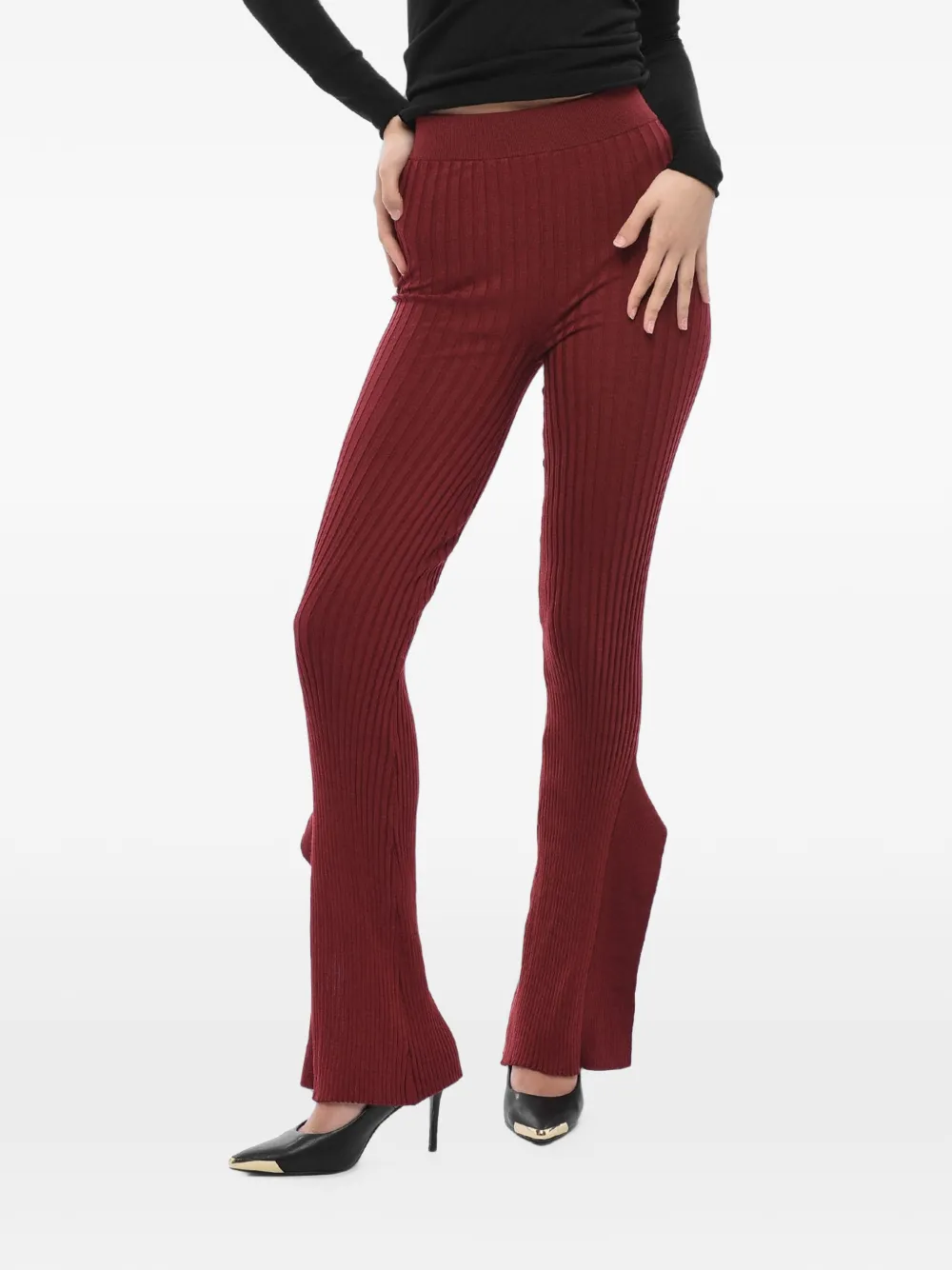 Stella McCartney ribbed-knit side-slit trousers - Rot