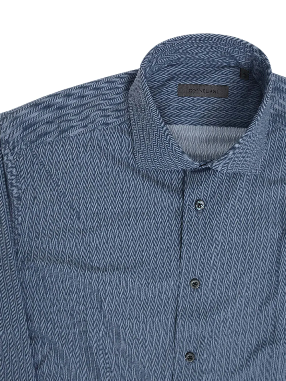 Corneliani herringbone-patterned French-collar shirt Blauw