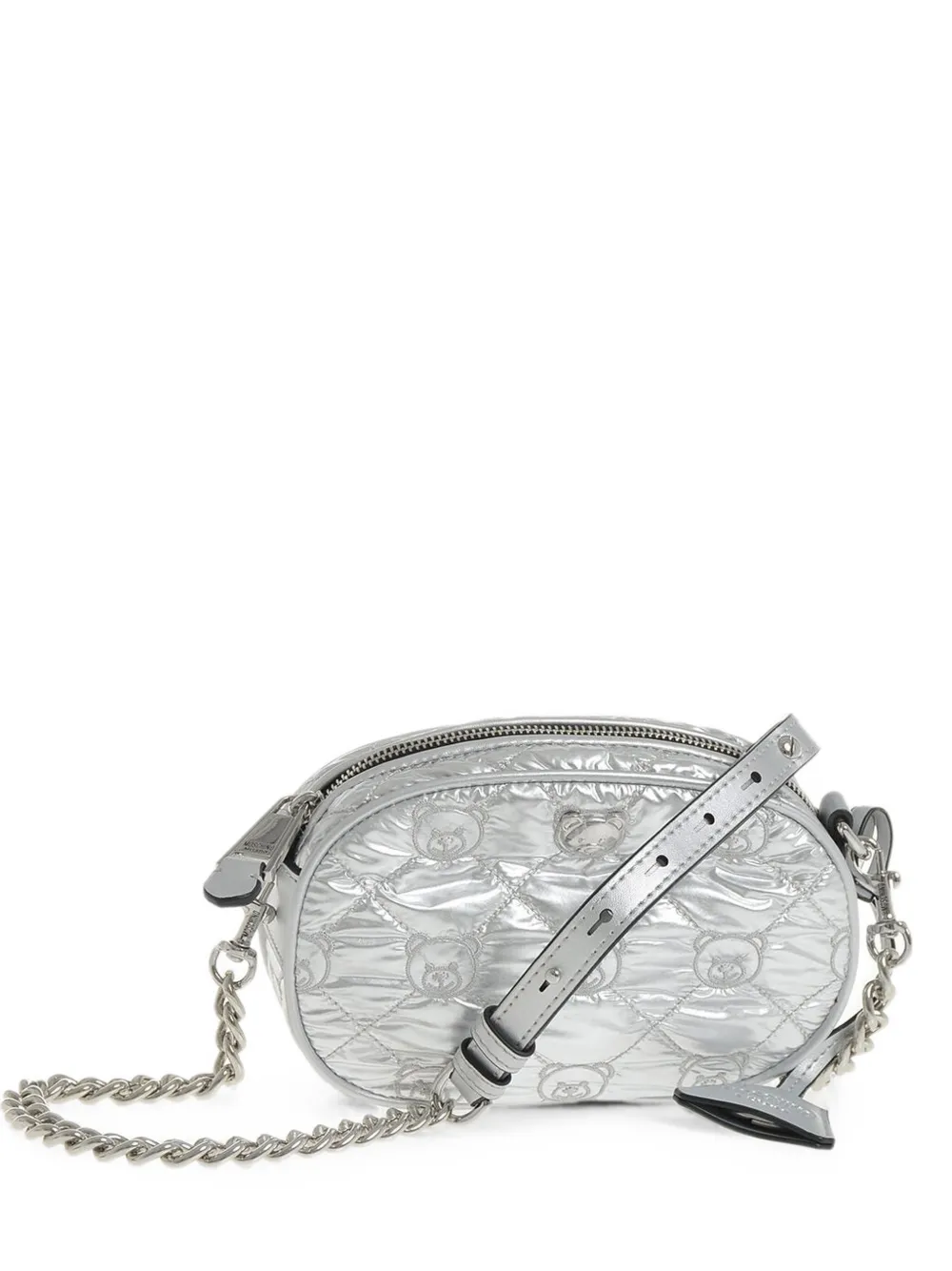 Moschino Teddy-embroidered quilted clutch bag - Silber