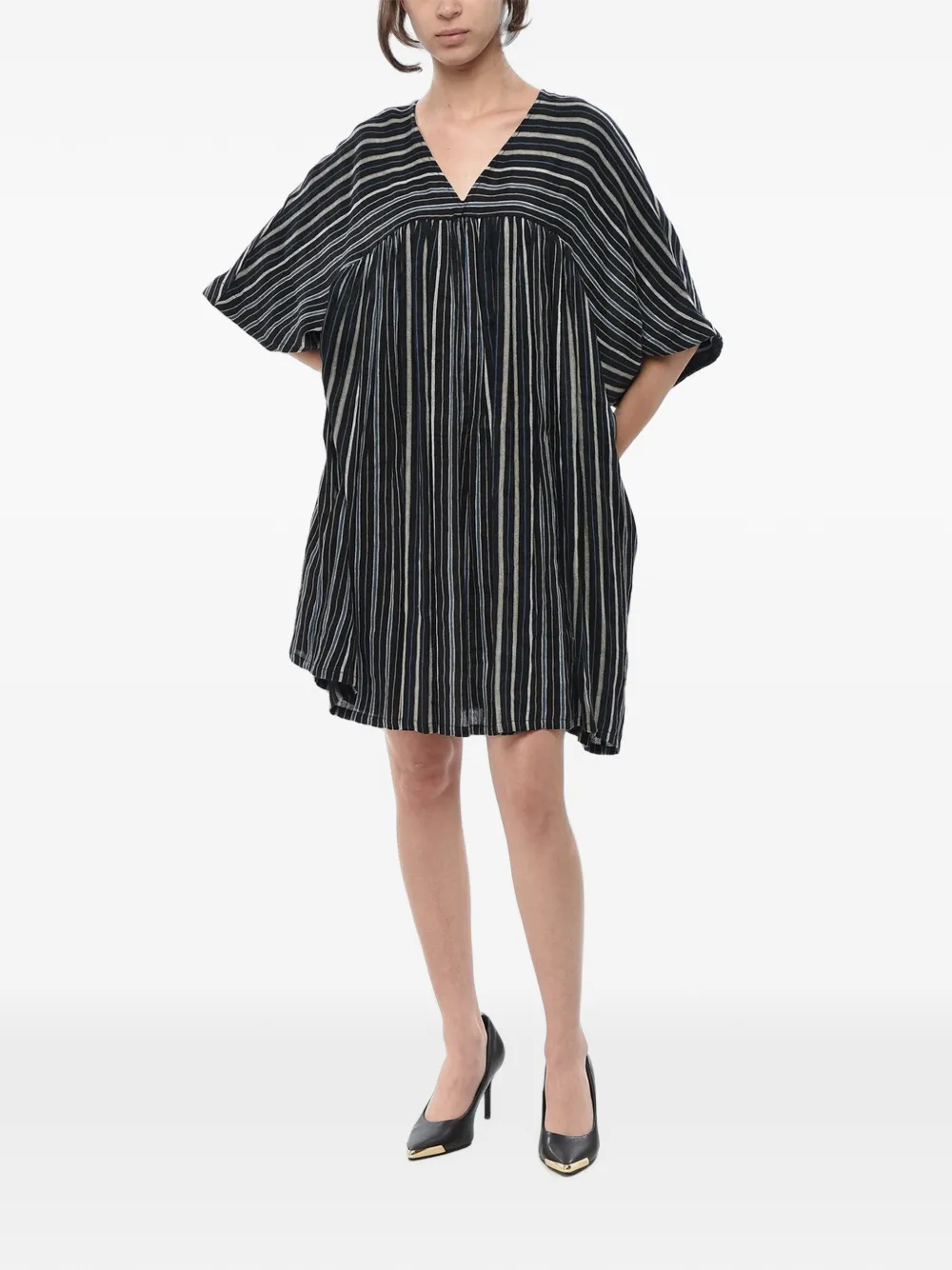 Woolrich striped V-neck mini dress Zwart