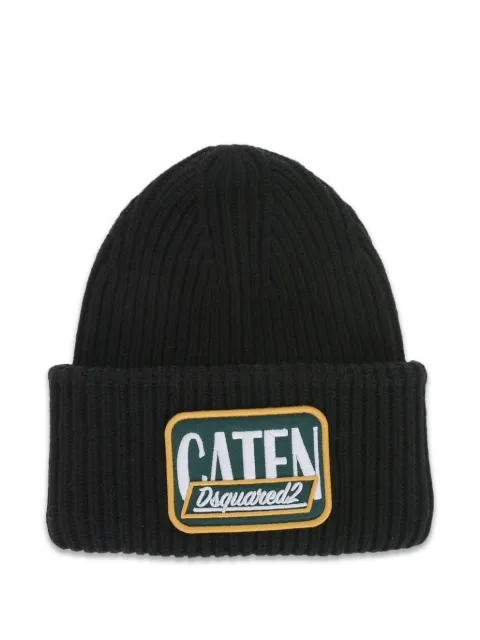 DSQUARED2 logo-patch ribbed-knit beanie hat
