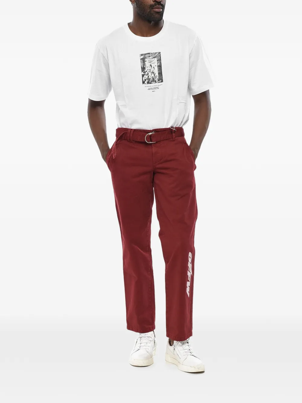 Off-White belted logo-print trousers Rood