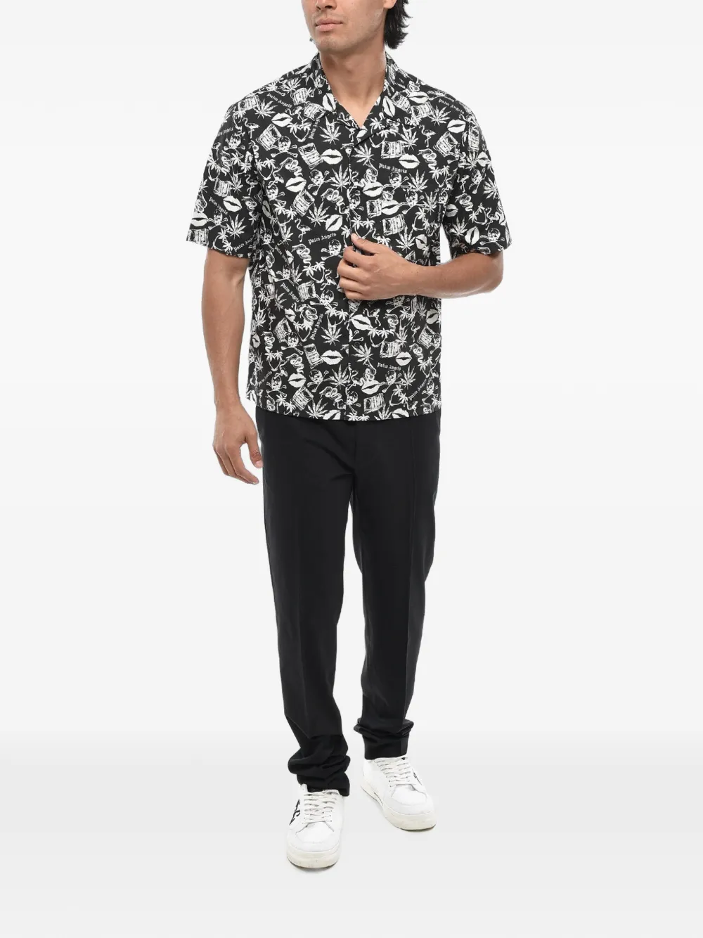 Palm Angels Overhemd met grafische print en borstzak Zwart