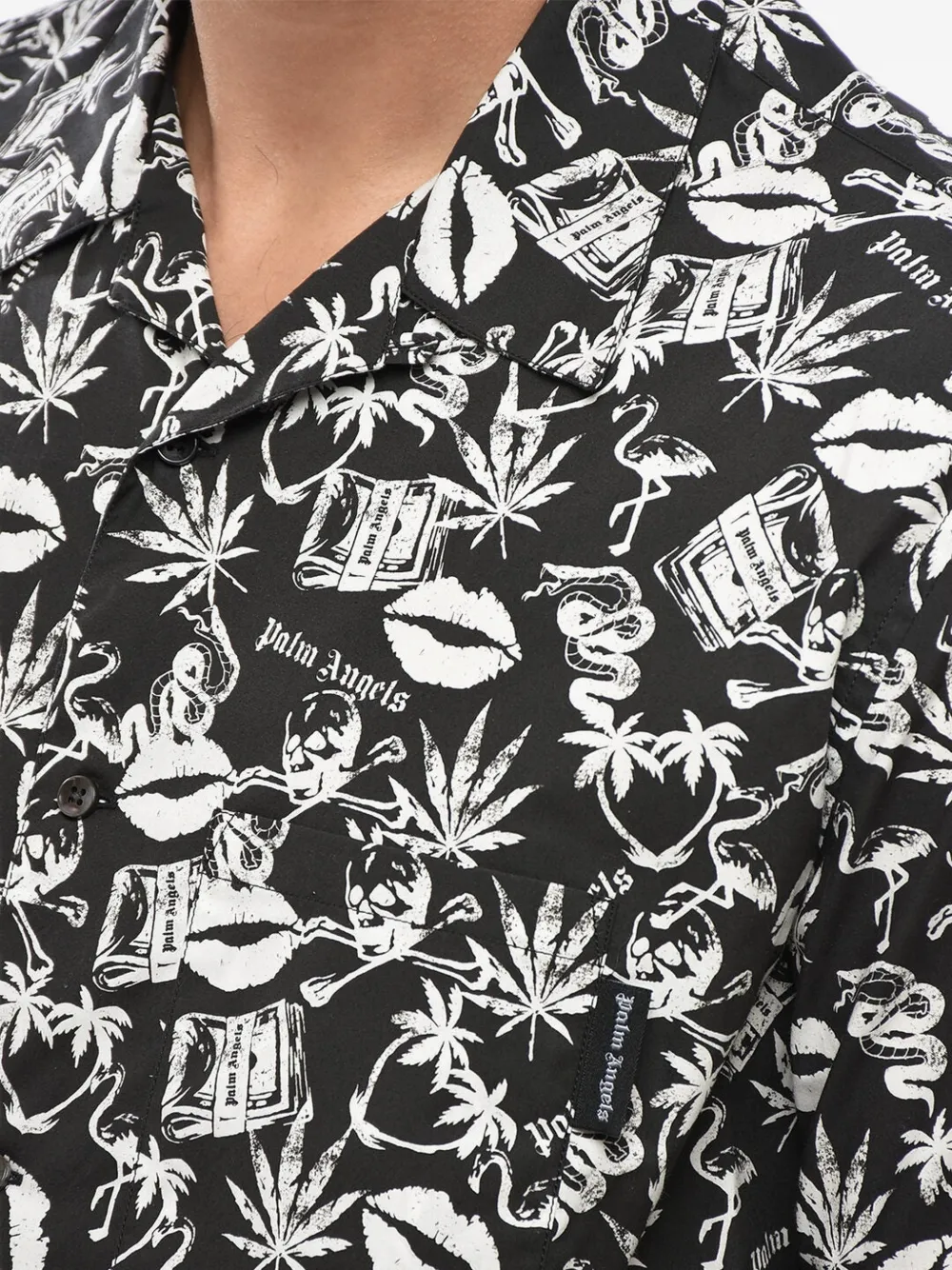 Palm Angels Overhemd met grafische print en borstzak Zwart
