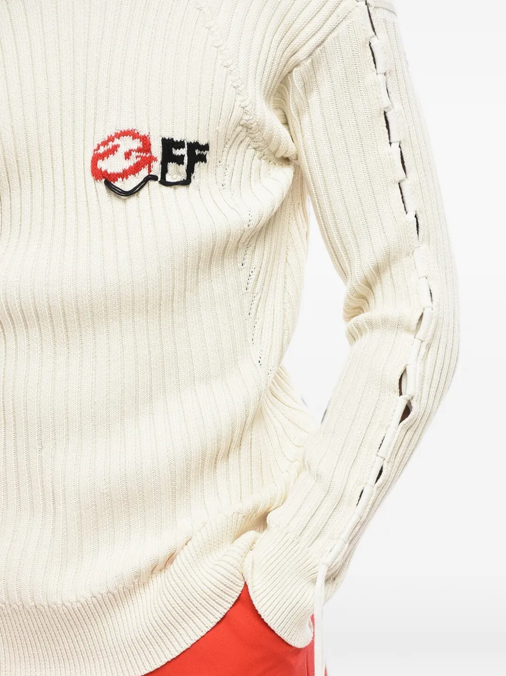 Off-White Geribbelde trui met veters Beige