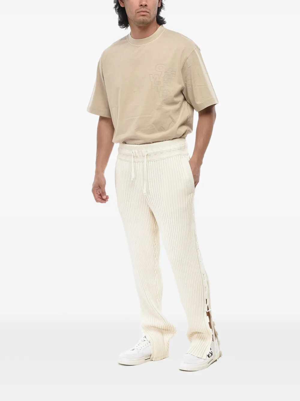 Off-White Geribbelde broek met veters Beige
