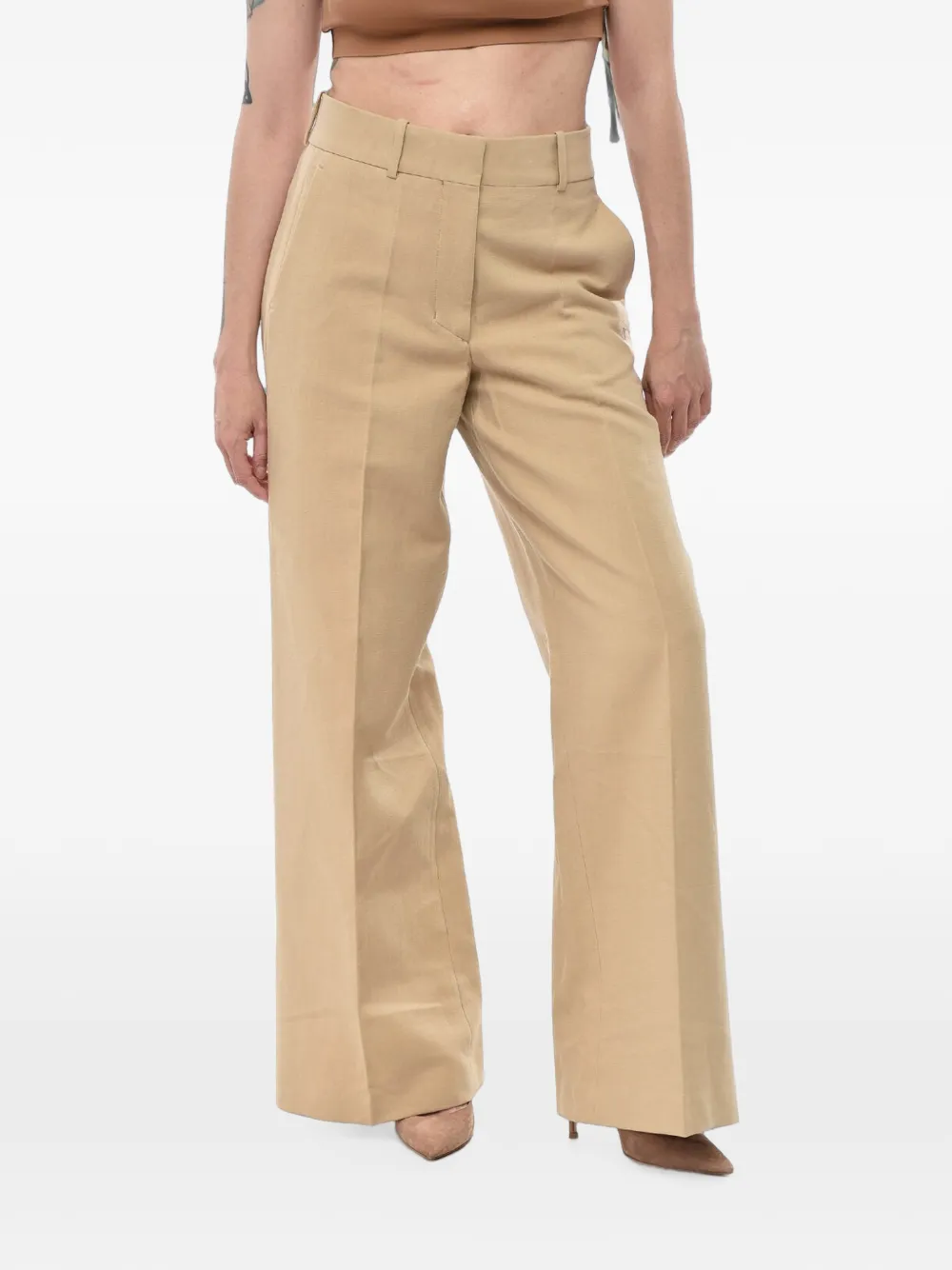 Off-White logo-embroidered wide-leg pants - Nude