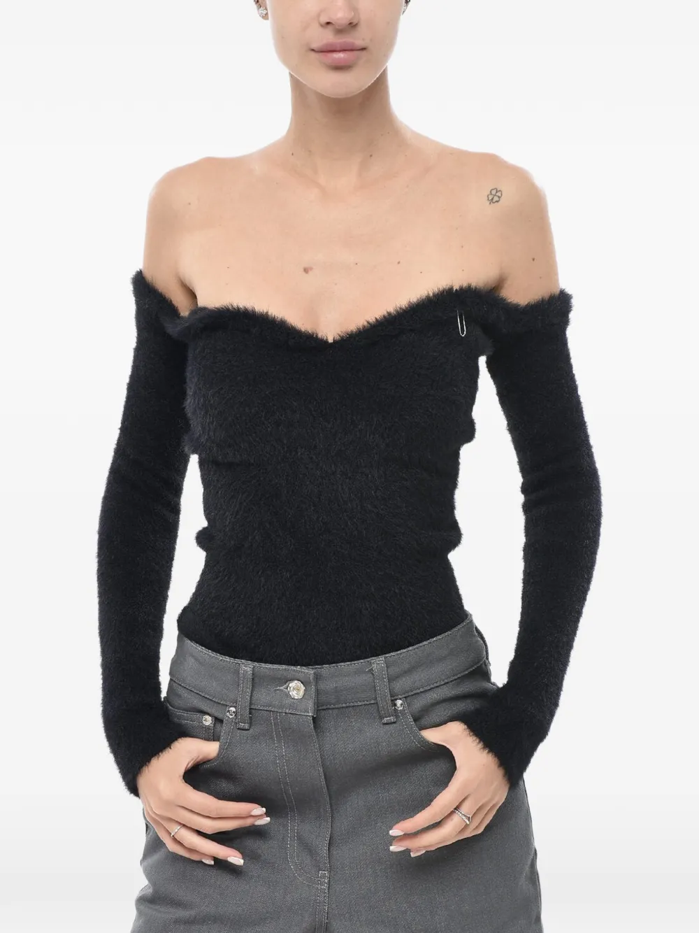 Off-White fuzzy sweetheart-neckline sweater - Schwarz