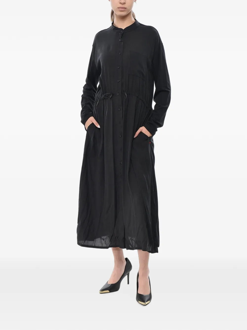 Woolrich drawstring-waist long-sleeve maxi dress - Schwarz