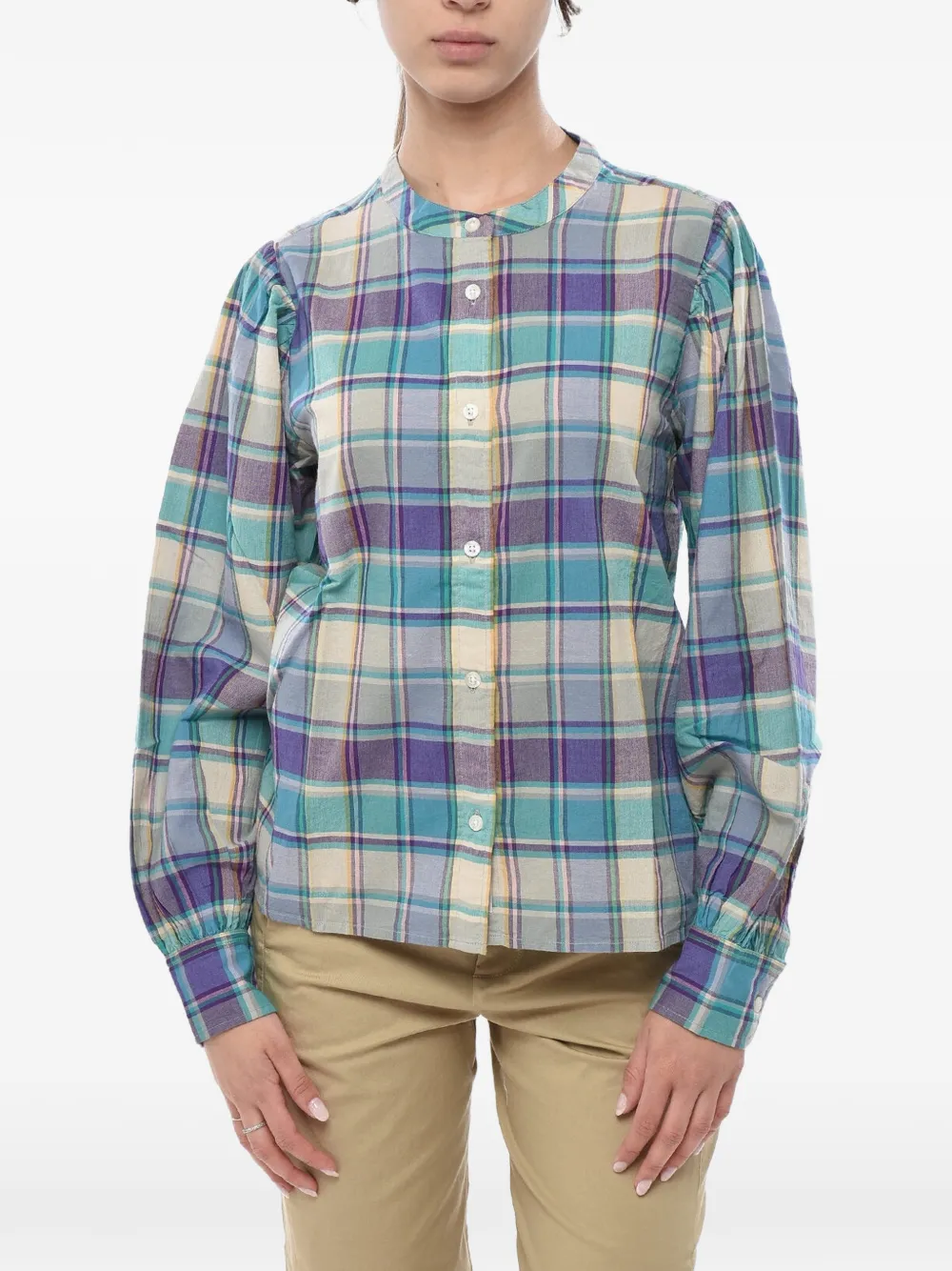 Woolrich plaid mandarin-collar shirt - Blau