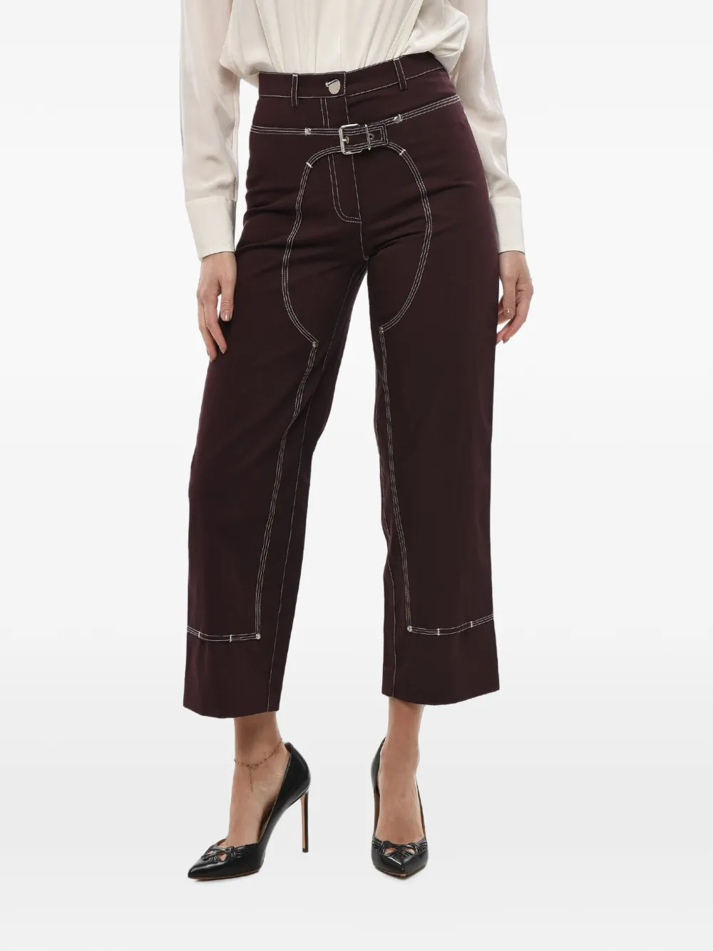 Stella McCartney contrast-stitch belted trousers - Braun