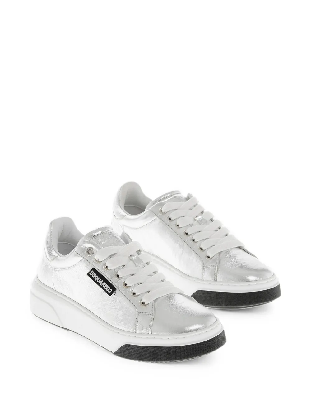 DSQUARED2 metallic textured leather sneakers Zilver