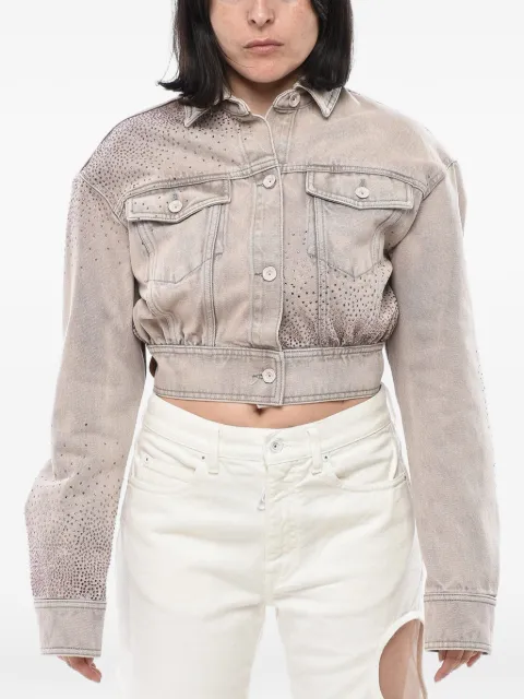 Off-White chaqueta vaquera corta con apliques de strass