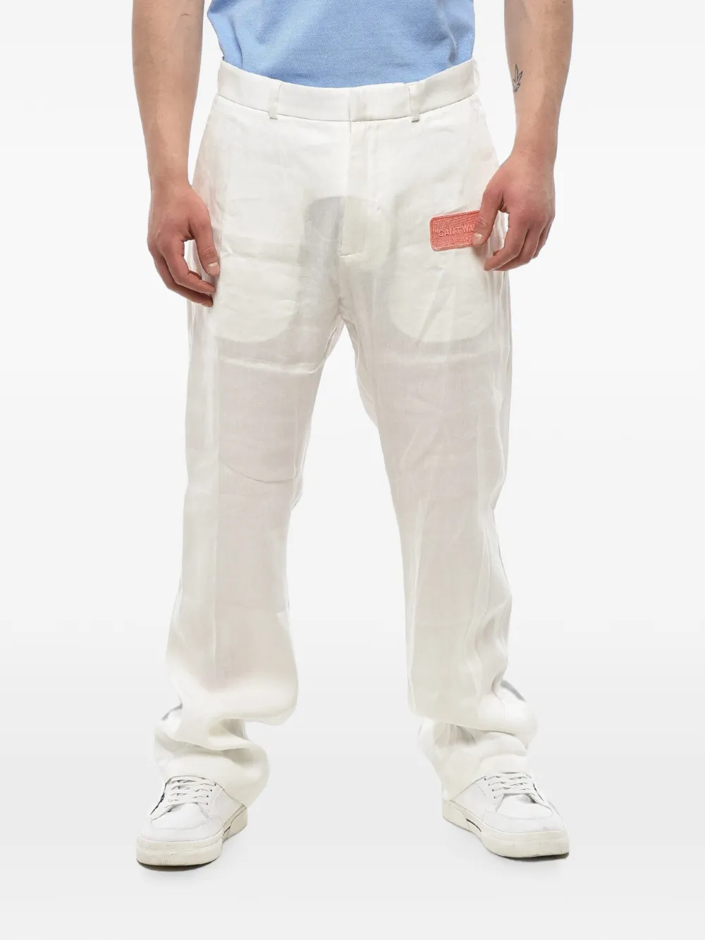 Off-White logo-patch linen-blend trousers | White | Image 1
